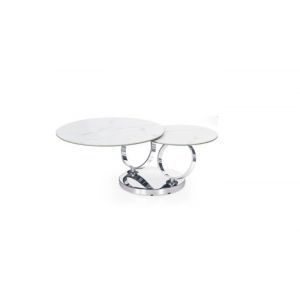 Table basse AUTOMAT pivotante Chrome plateau en verre effet marbré