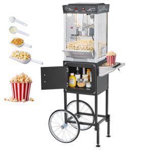 Machine &agrave; Pop Corn avec Chariot-VEVOR-800 W-Grand Bol en Inox 02 kg-48 Tasses par Lot-avec Commande &agrave; 2 Boutons-Noir