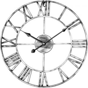 Horloge Murale Metal avec Chiffres Romains Pendules Murale Vintage Silencieuse &Agrave; Pile Horloge Originale Murale Argent40cm