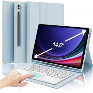 Clavier avec Touchpad pour Samsung Galaxy Tab S9 Ultra/S10 Ultra 14.6 AZERTY Clavier Bluetooth avec Pavé Tactile Bleu Ciel