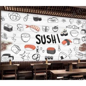Papier Peint Panoramique 3D japonais cuisine Sushi Restaurant papier peint tapas bar décor industriel fond 350x250cm