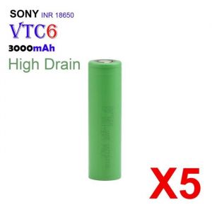 Lot de 5 Accu SONY VTC6 18650 3000 mAh 30A INR 3.7V Rechargeable Li-ion Bateries High Drain
