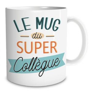 Tasse mug - Super collègue - Blanc - Porcelaine - Cylindrique - Compatible lave-vaisselle