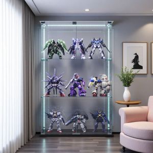 Vitrine en Verre - 78x39x123cm - LED Multicolore - Verre Tremp&eacute; - Roulettes Pivotantes