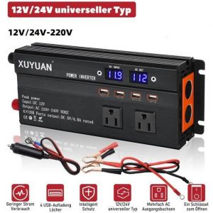 4000W 12V 220V Convertisseur Voiture Solaire Power Inverter DC AC, Onduleur Transformateur avec Allume Cigare Prise Electrique