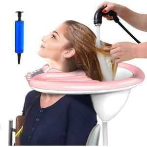 Bac &agrave; Shampoing Gonflable - Lavabo Portable - PVC - Tube de Drainage - Rose