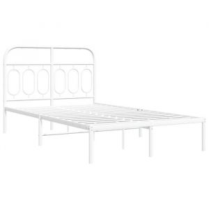 RemiseLit 2 personnes Cadre de lit Double métal sans matelas et tête de lit blanc 120 x 190 cm JILIMAISON2025 1317858