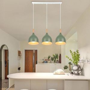 Lustre Suspension R&eacute;tro 3 Lampes Luminaire Moderne Plafonnier E27 M&eacute;tal Bois pour Restaurant &Oslash;17CM (Vert fonc&eacute;Barre) - SMOTOP