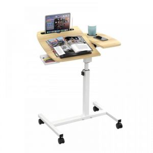 MIPAN.Bureau - Rehausse Bureau - Table de Lit Roulette - R&eacute;glable -  Avec Petit Tiroir +Barbe - 60x40x59-89cm -  Marron