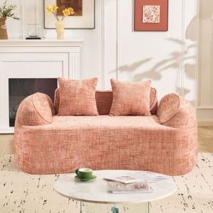 Canap&eacute; double rose courb&eacute; avec fauteuils canap&eacute; de compression avec 2 coussins canap&eacute; couleur cr&egrave;me pour petites pi&egrave;ces salon