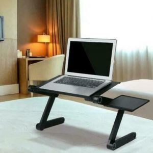 Table de bureau pliable Support de souris de lit de plateau pour ordinateur portable réglable avec ventilateurs pour la maison -NOIR