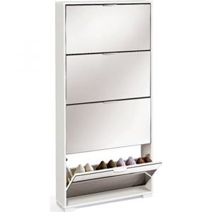 Meuble à chaussures 4 portes coloris blanc brillant - Hauteur 153 x Longueur 74 x Profondeur 17 cm