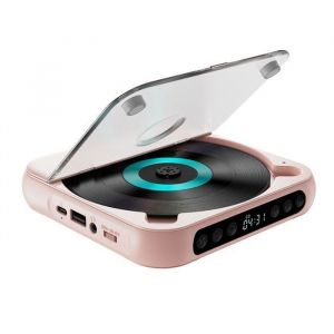 Lecteur CD Bluetooth - Mini Lecteur CD Portable Fin et Léger - Polyvalent - Compatible CD USB - 135 x 135 x 25 mm Rose