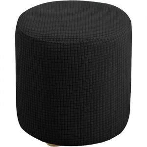 Housse de Pouf Ottomane Carr&eacute;e/Rond Extensible Housses de Repose-Pieds en Jacquard Doux avec Fond &eacute;lastique (noir 30x30cm ) YYV