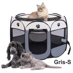 Parc pour Animaux Octogonal Pliable avec Maille Respirante tente Toit et Porte Zipp&eacute;s Gris S