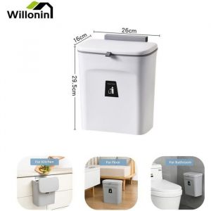 Willonin&reg; Poubelle suspendue avec couvercle coulissant sous &eacute;vier 9L corbeille murale en plastique pour cuisine pour salle de bain