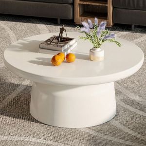 Table basse ronde design moderne &Oslash;80 cm table de salon blanche minimaliste pied central mobilier s&eacute;jour tendance