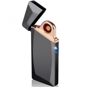 Briquet Rechargeable USB Electronique Tempête - Daffodil EC225 - Anti vent Induction Sécurité Lighter & mèche de rechange - Noir