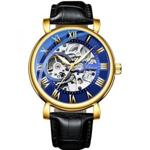 Suisse Nesun Montre Homme Top Marque De Luxe M&eacute;canique Bleu Or Squelette En Vintage Homme Montre Cuir Bracelet