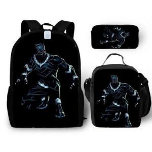 Sac à dos MTOWSUC Black Panther 3D Impression 16 pouces Ensemble Scolaire 3 pièces