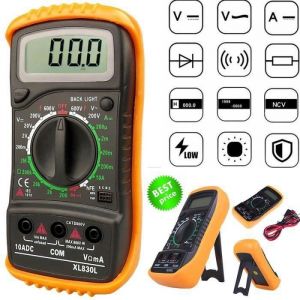 Jaune LCD Multimètre Numérique XL830L Voltmètre Ampèremètre Ohmmètre Tester Testeur de tension CA et CC Vérificateur circuit Buzz