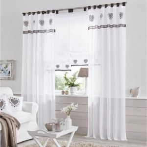 1 Pi&egrave;ce Rideau Voilage Transparent &agrave; Pattes LxH-140x225cm Broderie Coeur Gris D&eacute;coration de Fen&ecirc;tre 5bca4e