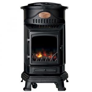Poêle à gaz Fonte véritable 3.4KW NOIR Chauffage au gaz avec Effet feu de bois Provence UNIVERSAL