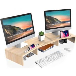 FITUEYES Réhausseur d'Écran d'Ordinateur en Bois,Support de PC/TV,Moniteur Stand Réglable 79-111,2x10,6x27cm