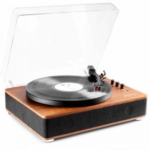 Fenton RP162 Platine vinyle Bluetooth - Bois foncé, tourne disque avec haut-parleurs intégrés, adaptée pour tous les disques.