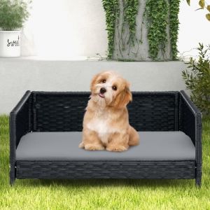 COSTWAY Lit pour Chien en Rotin Canapé-lit pour Animaux de Compagnie en Osier Coussin Doux Intérieur Extérieur Lit pour Chats