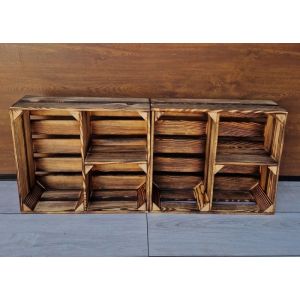 Caisse bois - PYXIDAS - Forme de Croix - 50x40x15 cm - Lot de 2 - Effet brûlé