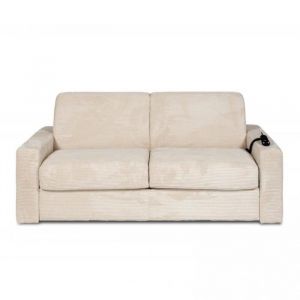Canap&eacute; lit convertible express 140cm ARIA ouverture/fermeture AUTOMATIQUE &eacute;lectrique matelas 14cm velours c&ocirc;tel&eacute; zoom cr&egrave;me