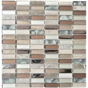 Lanières Rectangle Carrelage Mosaïque Pâte de Verre Baguettes Marron Clair Argent Gris Pierre Naturelle Marbre Miroir Mosaïque...