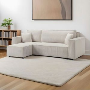 Canap&eacute; 3 Places dangle ELA en velours c&ocirc;tel&eacute; de couleur Beige confortable convertible moderne et cosy