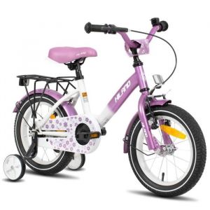 HILAND Bicyclette pour enfants - Roues 14 - 3-5 ans - Roues assistées - Porte-bagages arrière - Bicyclette pour filles - Violet