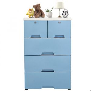 Commode de rangement à 6 tiroirs et 4 roulettes en plastique peu encombrante pour salon chambre à coucher bleue