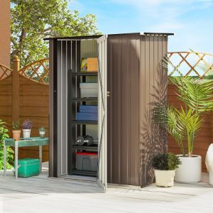 Petit Abri & Cabane de Jardin en M&eacute;tal T&ocirc;le dAcier 1.2 m&sup2; avec Porte Verrouillable - Remise pour outils Marron