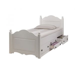 Lit 1 Place - Blanc - 90x190 cm - 4 Tiroirs - Style Anglais - Bois Massif