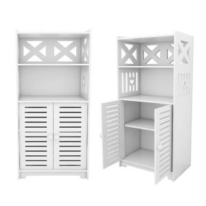 Colonne &Eacute;tag&egrave;re de rangement pour salle de bain Armoire autoportante avec 2 portes et 2 niche ouverte Armoire dangle WC