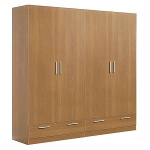Armoire placard de rangement ARCADE de 4 portes + 2 tiroirs coloris Merisier - longueur 202 x profondeur 51 x hauteur 200 cm