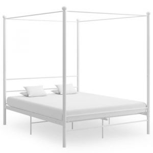 Lit Adulte Deux personnes - 724•DEALS - Cadre de lit à baldaquin - Blanc - Métal - Sommier Inclus - 160x200 cm