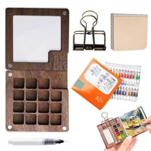 Kit de Peinture - PRUMYA - Aquarelle Portable - 24 Couleurs - Palette en Bois - Carnet de Croquis