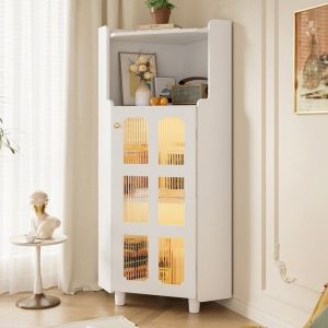 Vitrine-argentier  Dangle Blanc Laqu&eacute; LED et appli meuble moderne salon/salle de bain 63.5x124 cm