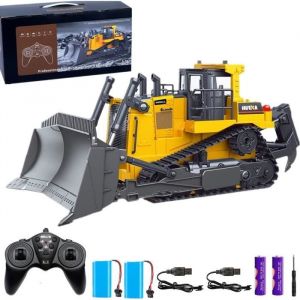 V&eacute;hicule de construction - AMOUNE - Bulldozer - Radiocommand&eacute; - Batterie lithium-ion - Couleur combin&eacute;e
