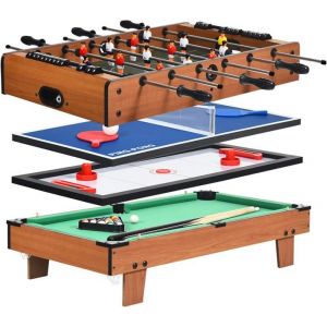 GOPLUS Table Multi-jeux Table de Jeu Combinée 4en1 avec Accessoires Plateaux Empilables de Billard Air Hockey pour Salle de