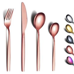Ménagère 24 piècesBerglander Ensemble de couverts  acier inoxydable plaqué or rose titane couverts pour 6 personnes