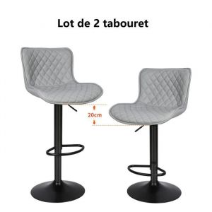 Tabouret de bar en Simili cuir - WILLONIN - Gris - Rotatif - Motif &agrave; Grille diamant