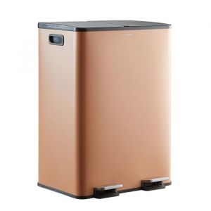 CASABEL Poubelle Tri Sélectif 60 L Double Compartiment 2x30L Acier INOX Terracotta Rectangulaire à Pédales Anti Traces