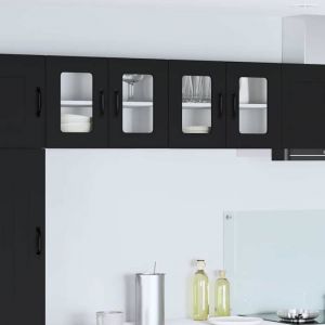Moderne Meuble mural de cuisine - Meuble haut/Armoire suspendue Noir 60 x 31 x 40 cm Bois ding&eacute;nierie@FR(309762）