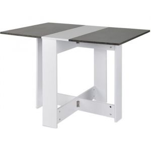 Table à manger pliante - L 103 x l 76 cm - Blanc mat et décor béton - 6 places - Bois - Contemporain - Design